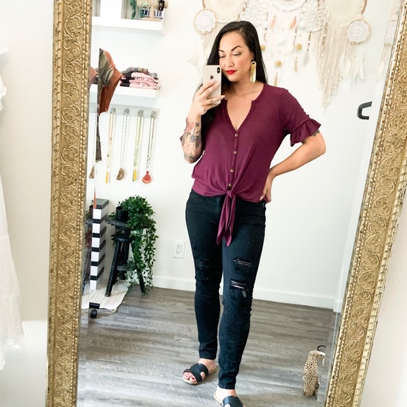 Plum Button Down Top - Picture 4 of 4